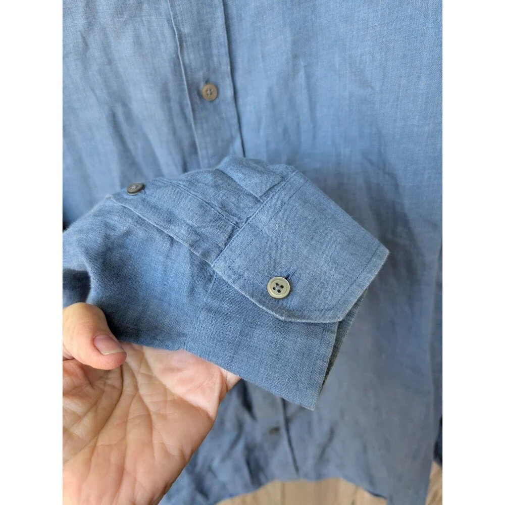 Banana Republic Linen Shirt Long Sleeve Blue Extra Large XL Y2K 2008